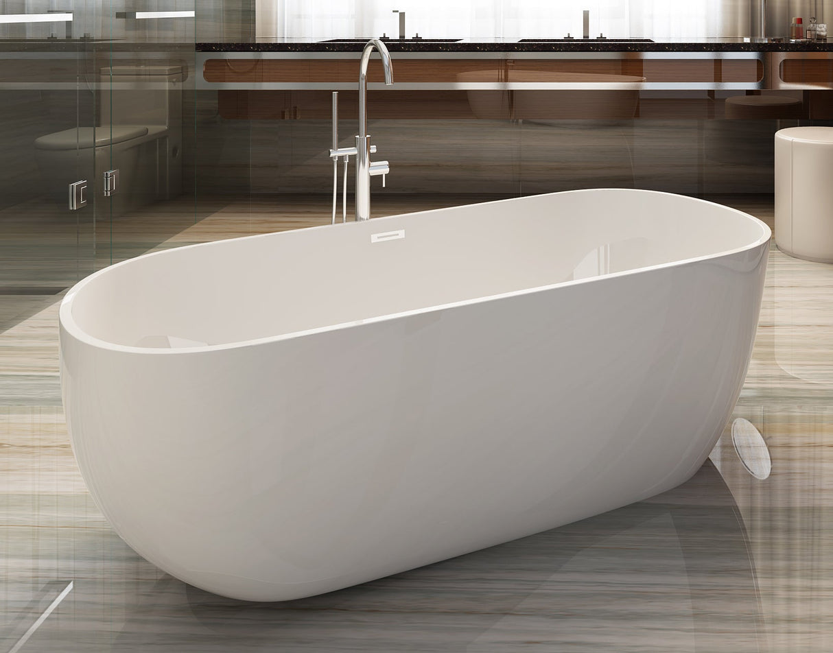 ALFI | AB8838 59 inch White Oval Acrylic Free Standing Soaking Bathtub