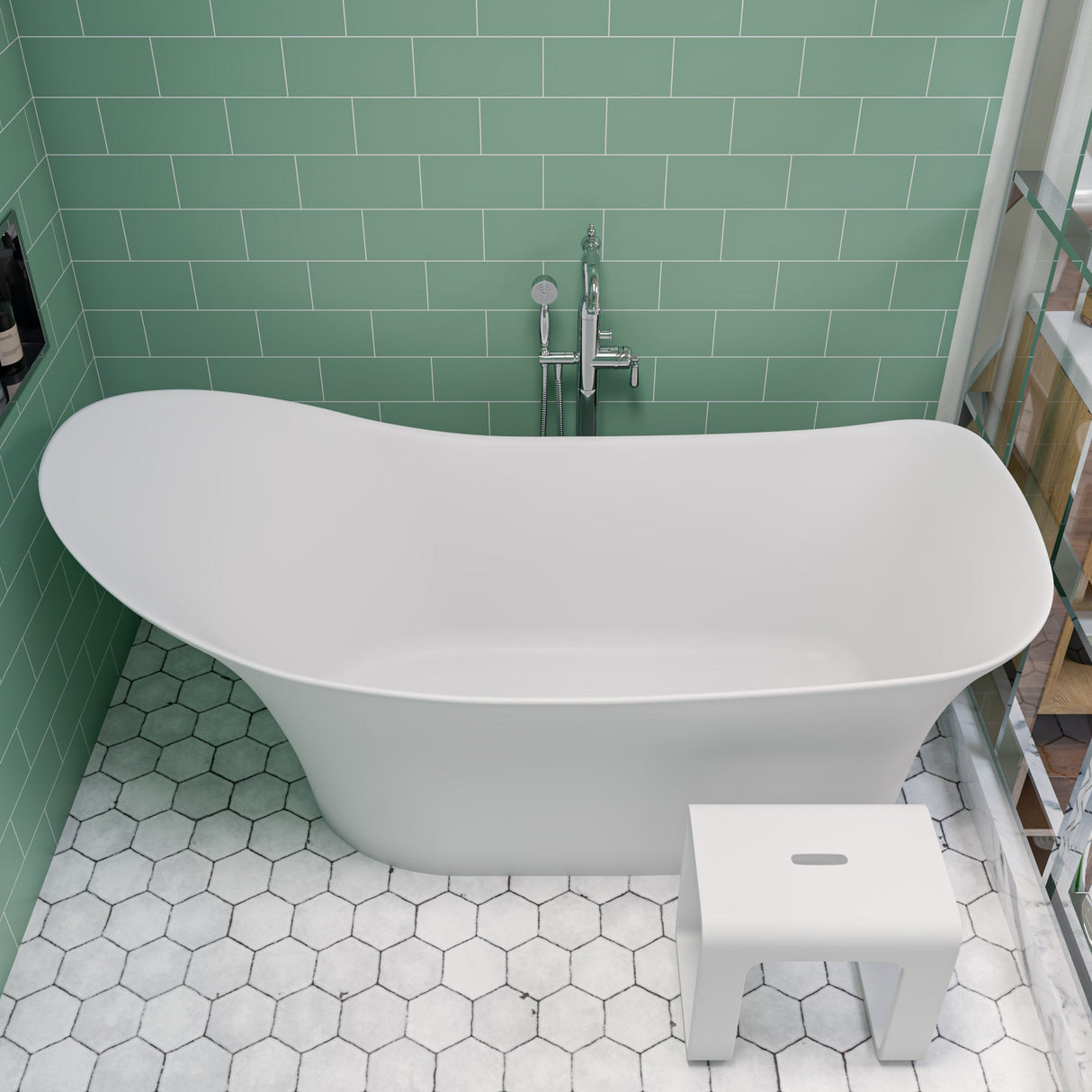 ALFI | AB9915 74" White Solid Surface Smooth Resin Soaking Slipper Bathtub