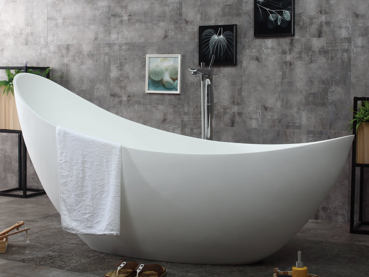 ALFI | AB9951 73" White Solid Surface Smooth Resin Soaking Slipper Bathtub