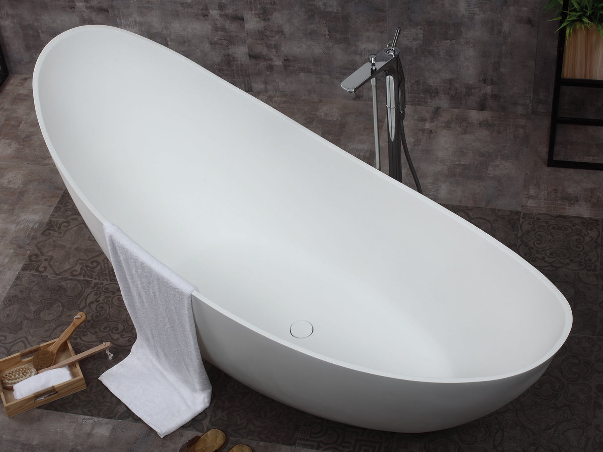 ALFI | AB9951 73" White Solid Surface Smooth Resin Soaking Slipper Bathtub