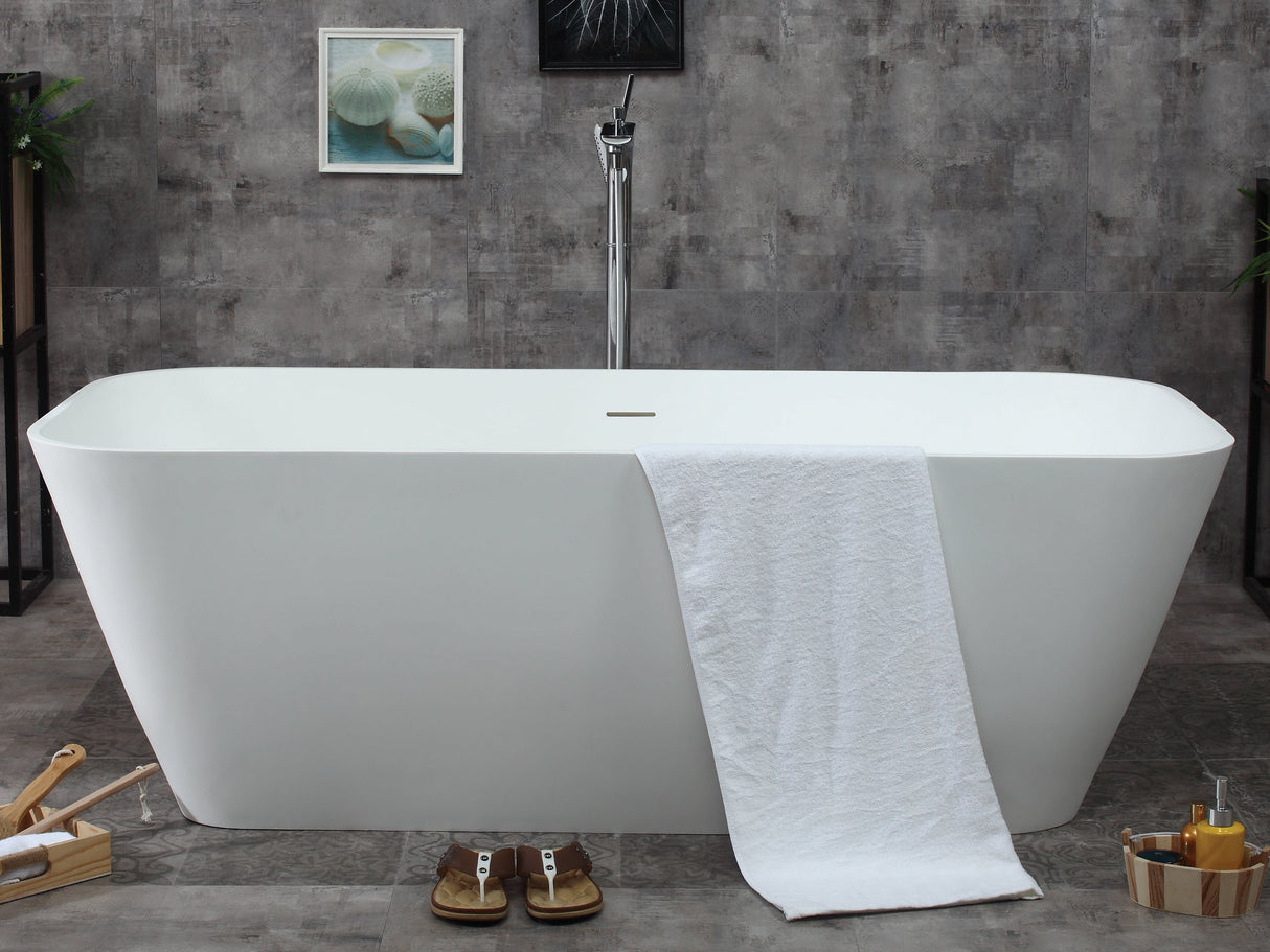 ALFI | AB9952 67" White Rectangular Solid Surface Smooth Resin Soaking Bathtub