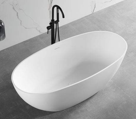 ALFI | AB9975 59" White Oval Solid Surface Resin Soaking Bathtub
