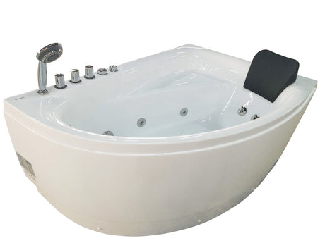 EAGO | AM161-L  5' Single Person Corner White Acrylic Whirlpool Bath Tub - Drain on Left