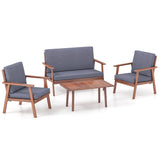 Costway | 4 Piece Outdoor Acacia Wood Conversation Set with Soft Seat and Back Cushions