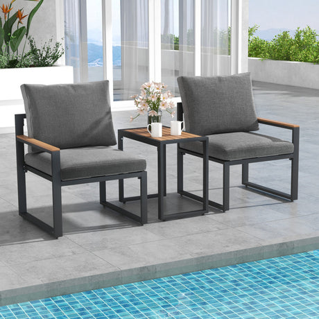 Costway | 3 Pieces Aluminum Frame Weatherproof Outdoor Conversation Set with Soft Cushions