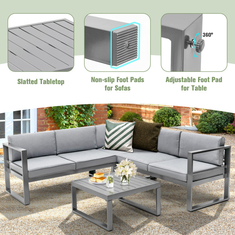 Costway | 4 Pieces Aluminum Patio Furniture Set with Thick Seat and Back Cushions