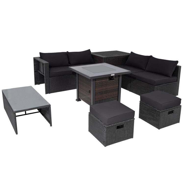 Costway | 29 Pieces Patio Furniture Set with 32” Fire Pit Table and 50000 BTU Square Propane Fire Pit