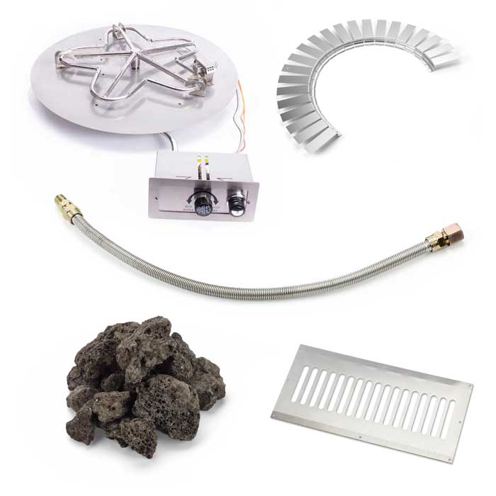 HPC | 14" Round Flat FPPK Hardscape Block Kit - Push Button Flame Sensing Ignition