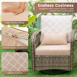 Costway | 3 Pieces Outdoor Wicker Conversation Set with Tempered Glass Coffee Table