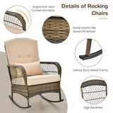 Costway | 3 Pieces Outdoor Hand-Woven PE Rattan Conversation Set with Tempered Glass Side Table