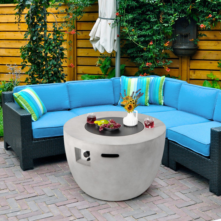 Costway | 36 Inch Round Concrete Propane Fire Pit Table with Lava Rocks PVC Cover 50000 BTU