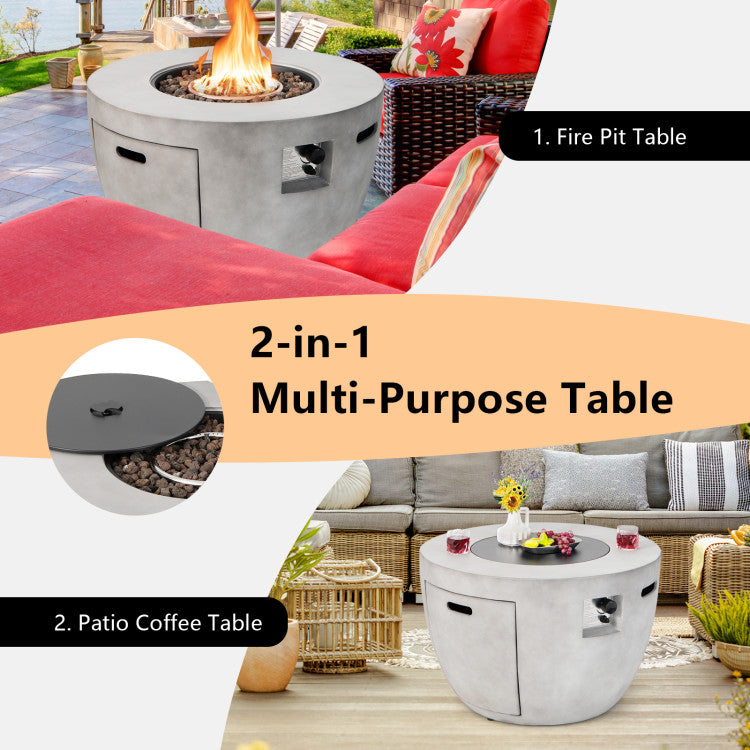 Costway | 36 Inch Round Concrete Propane Fire Pit Table with Lava Rocks PVC Cover 50000 BTU