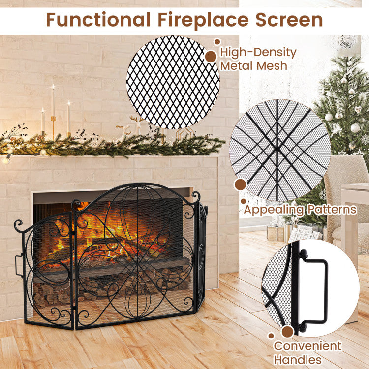 Costway | 59.5 x 32.5 Inch Fireplace Screen with Floral Pattern