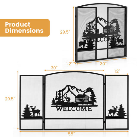 Costway | 55 x 29.5 Inch Fireplace Screen with Natural Scenery and Moose Pattern
