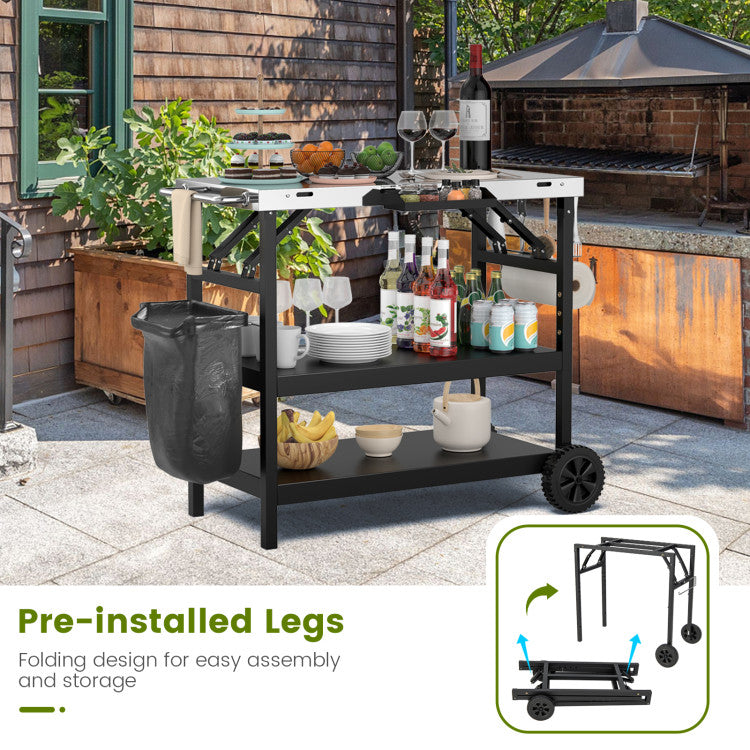 Costway | 3 Tiers Foldable Outdoor Cart on 2 Wheels with Phone Holder