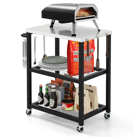Costway | 3-Tier Foldable Outdoor Stainless Steel Food Prepare Dining Cart Table on Wheels