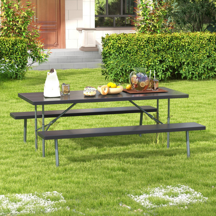 Costway | Folding Picnic Table Set with Metal Frame and All-Weather HDPE Tabletop, Umbrella Hole
