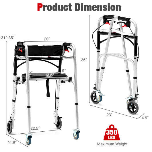 Costway | Height Adjustable Aluminum Walker with Rolling Wheels and Brakes