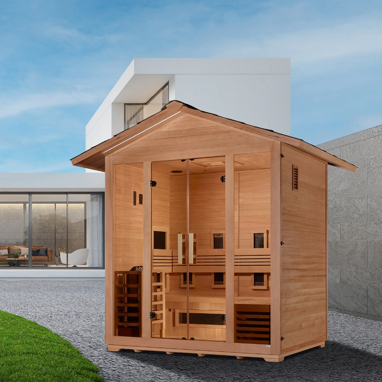 Golden Designs | Gargellen 5 Person Hybrid Outdoor Steam Sauna -  Canadian Hemlock