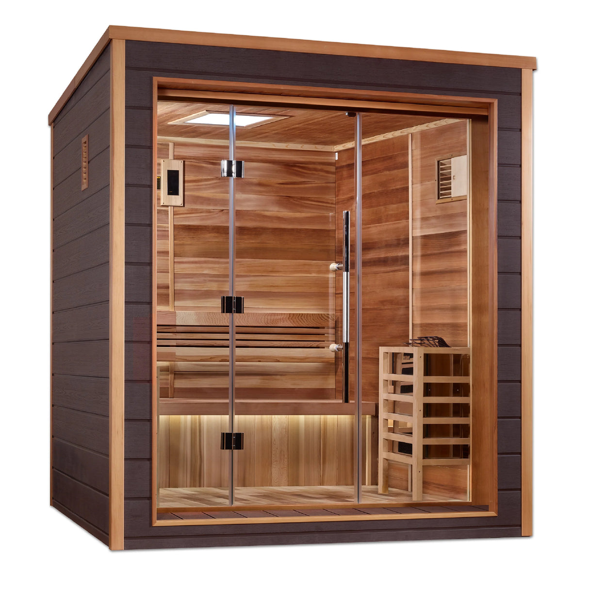 Golden Designs | Drammen 3-Person Outdoor-Indoor Traditional Steam Sauna (GDI-8203-01) - Canadian Red Cedar Interior
