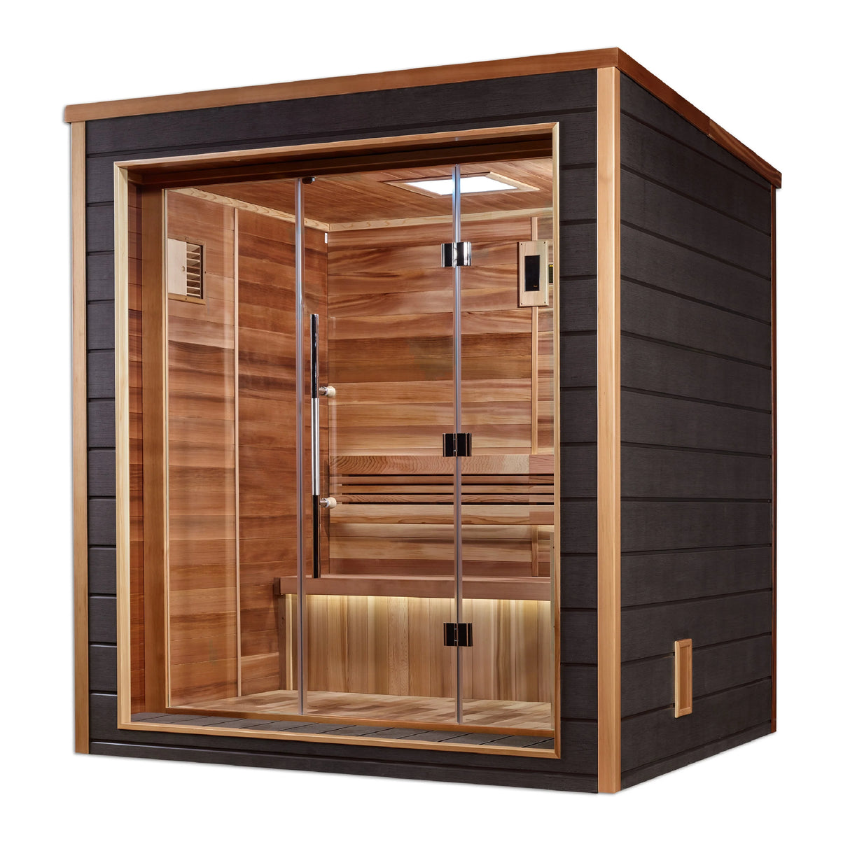 Golden Designs | Drammen 3-Person Outdoor-Indoor Traditional Steam Sauna (GDI-8203-01) - Canadian Red Cedar Interior