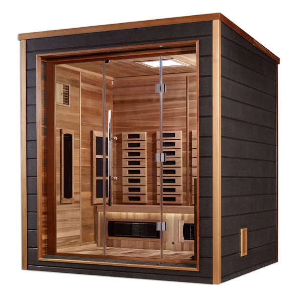 Golden Designs | Visby 3-Person Outdoor-Indoor PureTech™ Hybrid Full Spectrum Sauna (GDI-8223-01) - Canadian Red Cedar Interior