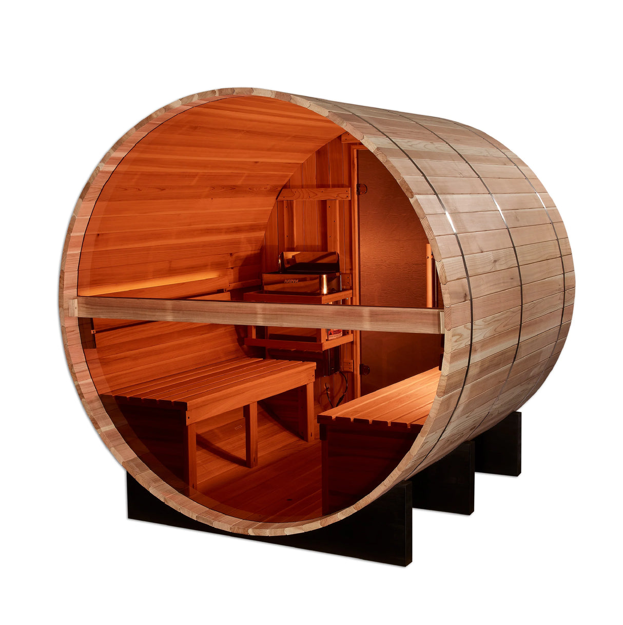 Golden Designs | "Zurich" 4 Person Barrel with Bronze Privacy View - Traditional Steam Sauna -  Pacific Cedar