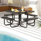 Costway | Square Picnic Table and Bench for 8 Person with Seats and Umbrella Hole