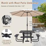 Costway | Square Picnic Table and Bench for 8 Person with Seats and Umbrella Hole