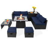 Costway | 9 Pieces Outdoor Wicker Sectional with 35 Inch Gas Fire Pit Table