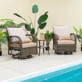 Costway | 3 Pieces Outdoor Wicker Conversation Set with Tempered Glass Coffee Table
