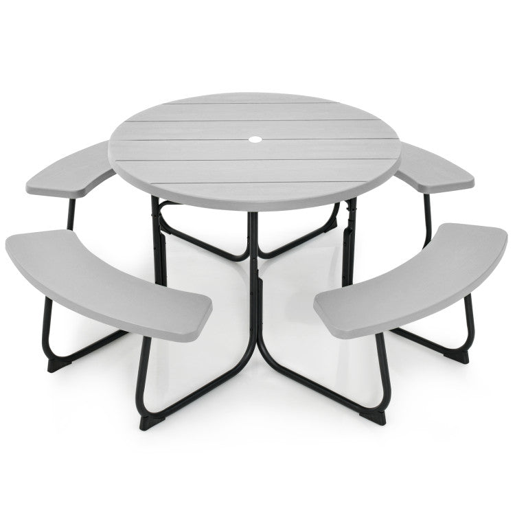 Costway | 8-Person Outdoor Picnic Table and Bench Set with Umbrella Hole