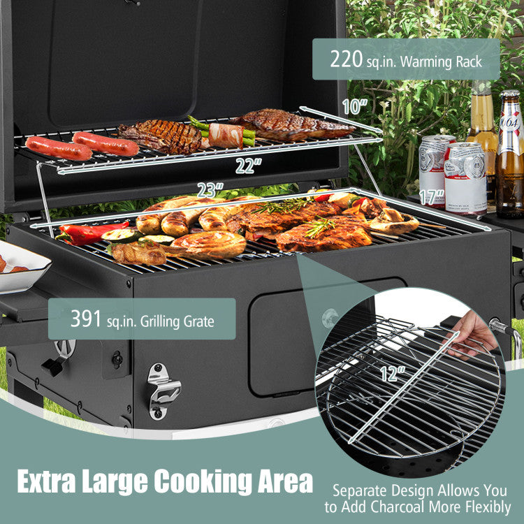Costway | Outdoor BBQ Charcoal Grill with 2 Foldable Side Table and Wheels