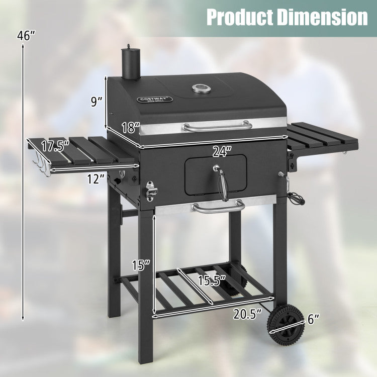 Costway | Outdoor BBQ Charcoal Grill with 2 Foldable Side Table and Wheels