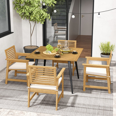 Costway | 4-Person Acacia Wood Outdoor Dining Table for Garden, Poolside and Backyard