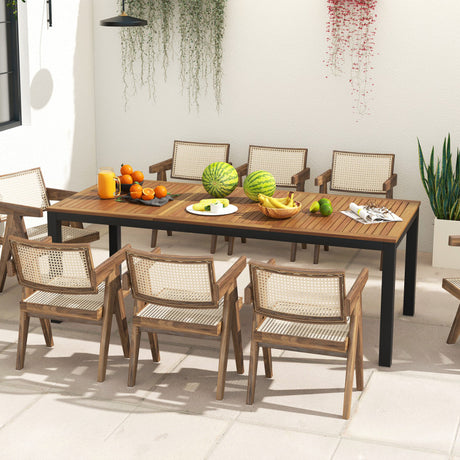Costway | 8-Person Outdoor Dining Table 79 Inch Acacia Wood Patio Table with Umbrella Hole