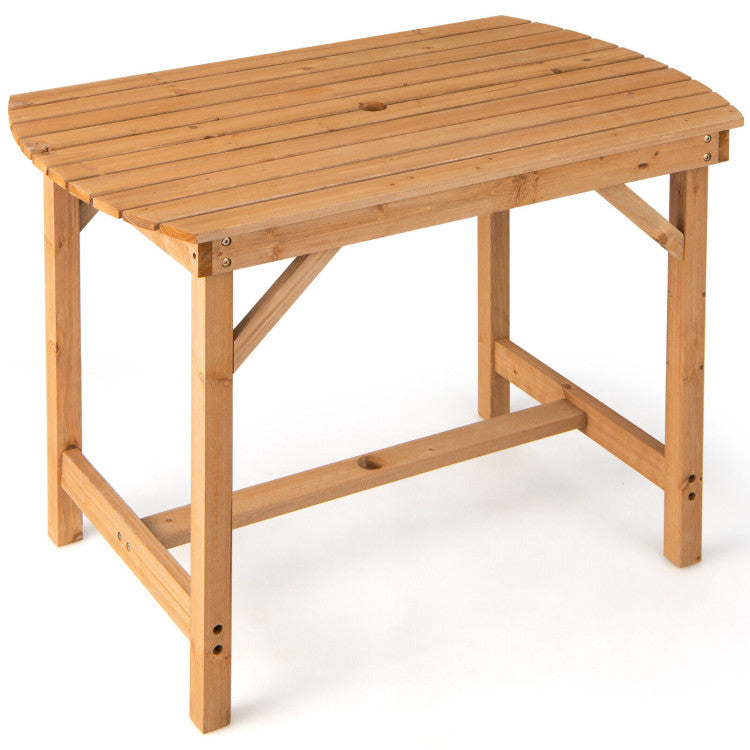 Costway | Outdoor Fir Wood Dining Table with 1.5 Inch Umbrella Hole