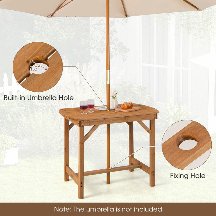 Costway | Outdoor Fir Wood Dining Table with 1.5 Inch Umbrella Hole