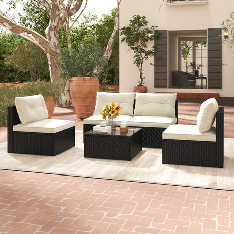 Costway | 5 Pieces Outdoor Patio Furniture Set with Cushions and Coffee Table