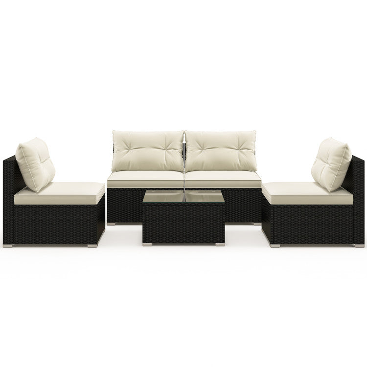 Costway | 5 Pieces Outdoor Patio Furniture Set with Cushions and Coffee Table