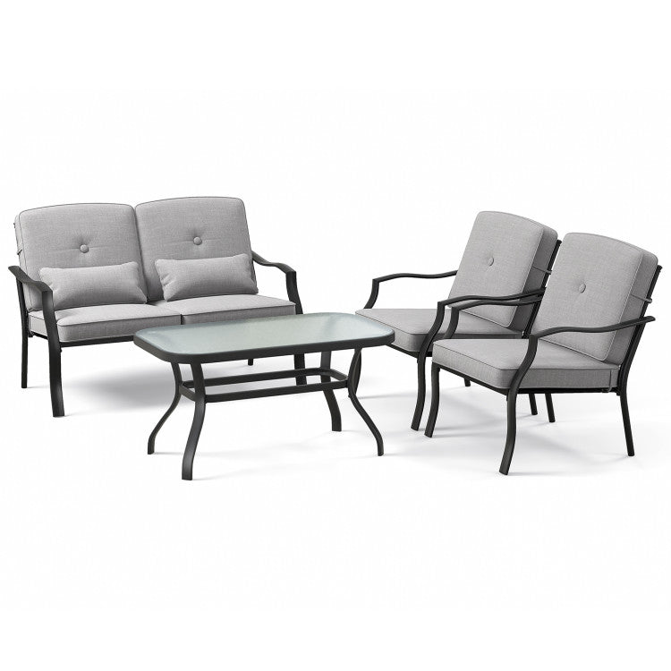 Costway | 4 Pieces Outdoor Conversation Set with Seat Back Cushions and Waist Pillows