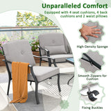 Costway | 4 Pieces Outdoor Conversation Set with Seat Back Cushions and Waist Pillows