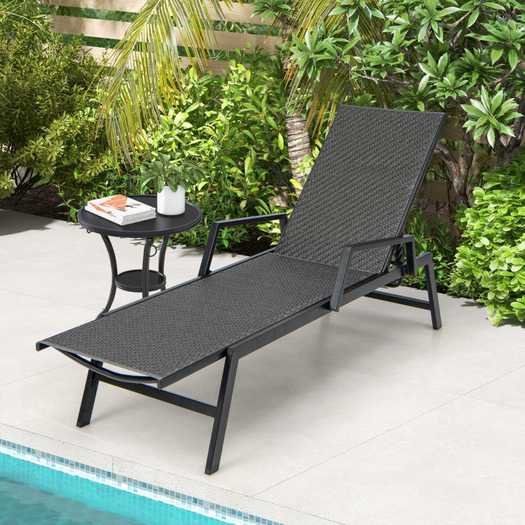 Costway | Outdoor Rattan Chaise Lounge Reclining Chair with Armrests and 5-Position Backrest