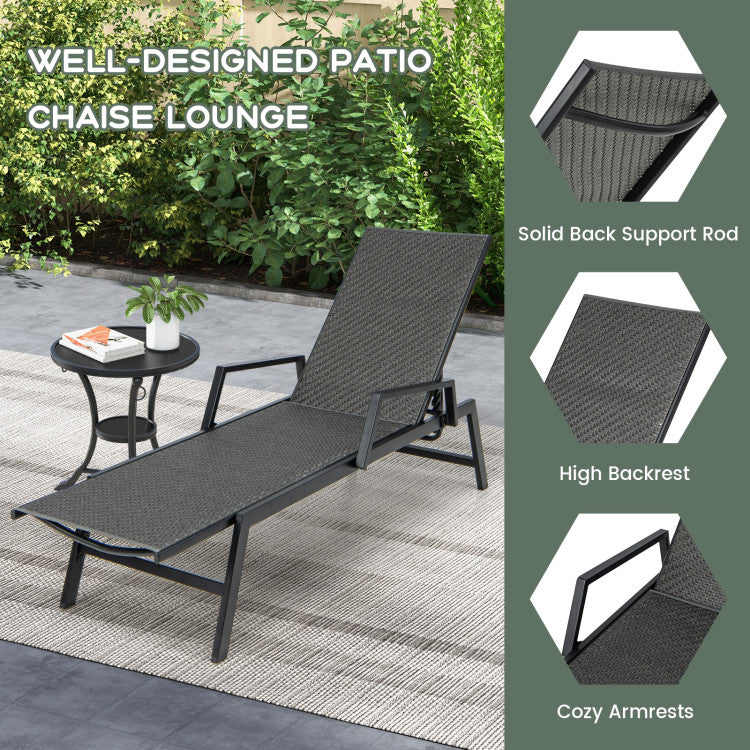 Costway | Outdoor Rattan Chaise Lounge Reclining Chair with Armrests and 5-Position Backrest