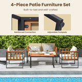 Costway | 4 Pieces Acacia Wood Outdoor Sofa Set for Balcony, Porch, Backyard, Poolside