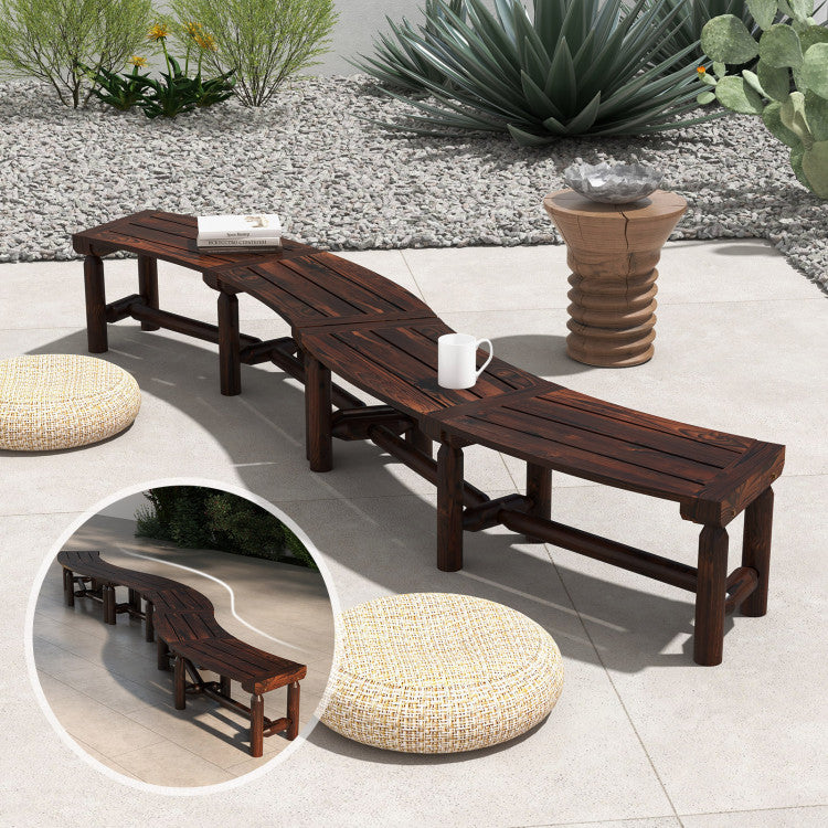 Costway | Patio Curved Bench for Round Table Spacious and Slatted Seat