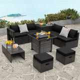 Costway | Outdoor 9 Pieces Patio Furniture Set with 50,000 BTU Propane Fire Pit Table