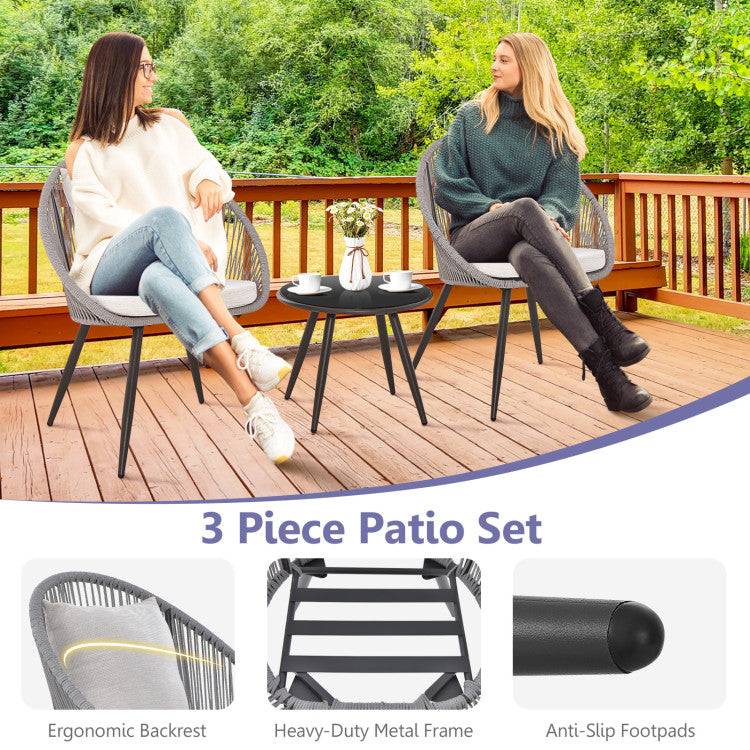Costway | 3 Piece Patio Furniture Set with Seat and Back Cushions