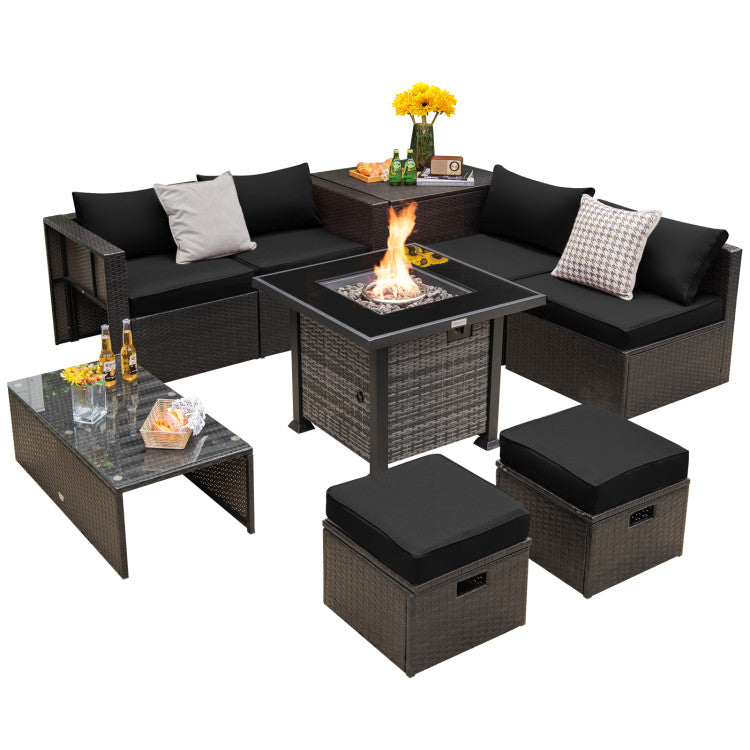 Costway | Outdoor 9 Pieces Patio Furniture Set with 50,000 BTU Propane Fire Pit Table