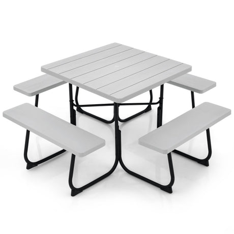 Costway | Outdoor Picnic Table with 4 Benches and Umbrella Hole